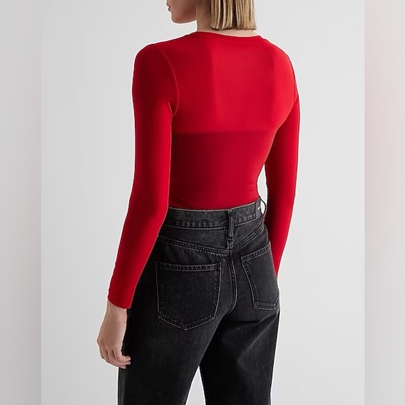 Express Long-sleeve Fitted Mesh Top Lipstick Red EUC - Picture 9 of 11